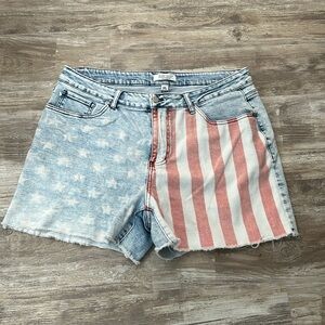 Judy Blue Acid Wash Denim Shorts with Red & White Flag Stripe